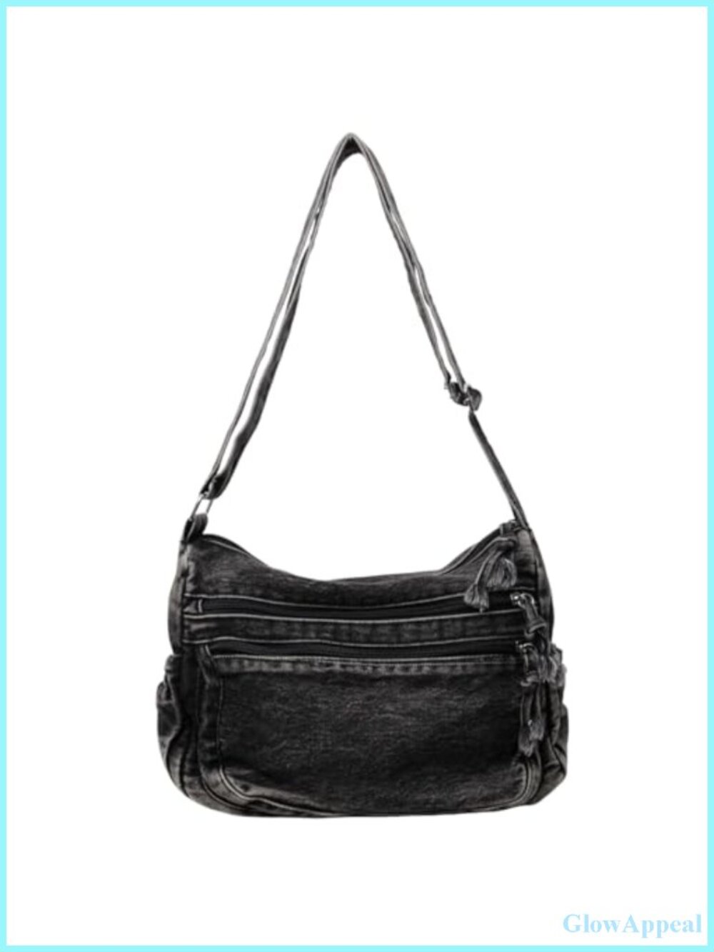 Denim Canvas Crossbody Tote Bag with Pockets Adjustable Strap